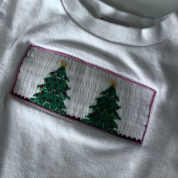 Silly Goose White Smocked Christmas Tree Top - Size 2 - Picture 2 of 4